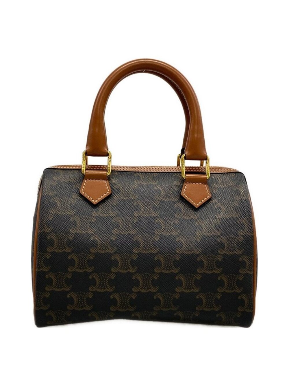 Celine Handbag Small Boston Triomphe Canvas Black Brown